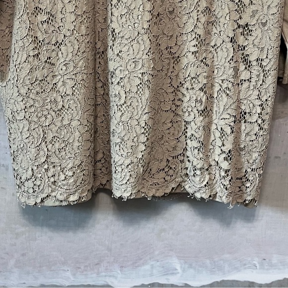 J. JILL Ponte Knit Floral‎ Lace Overlay Tunic Top Womens XL Cottagecore Taupe - Picture 11 of 16